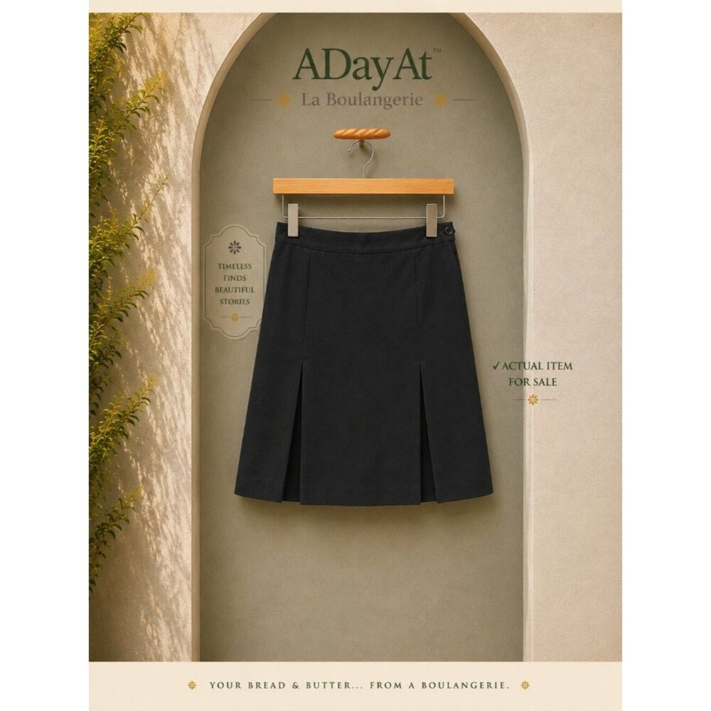 Vintage Jones New York 100% Silk Pleated Skirt Black Dark Academia Women's 6